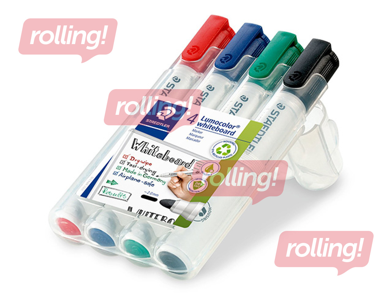 Marķieru komplekts baltajām un stikla tāfelēm Staedtler Lumocolor, 4 krāsas