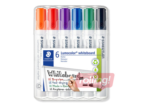 Marķieru komplekts baltajām un stikla tāfelēm Staedtler Lumocolor, 6 krāsas