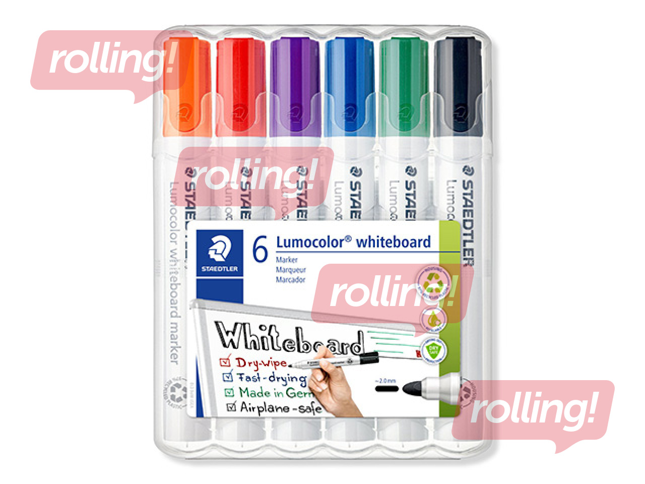 Marķieru komplekts baltajām un stikla tāfelēm Staedtler Lumocolor, 6 krāsas