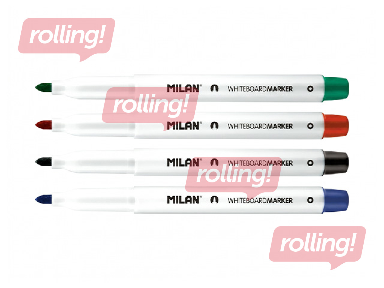 Marķieru komplekts baltajām tāfelēm ar tīrītāju, Milan, 4 krāsas