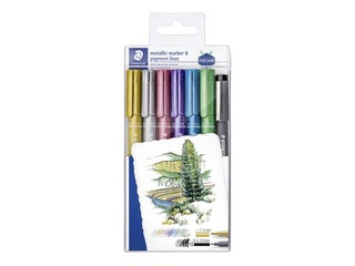 Marker Staedtler, 8323 metallic 6 colours and pigment liner black
