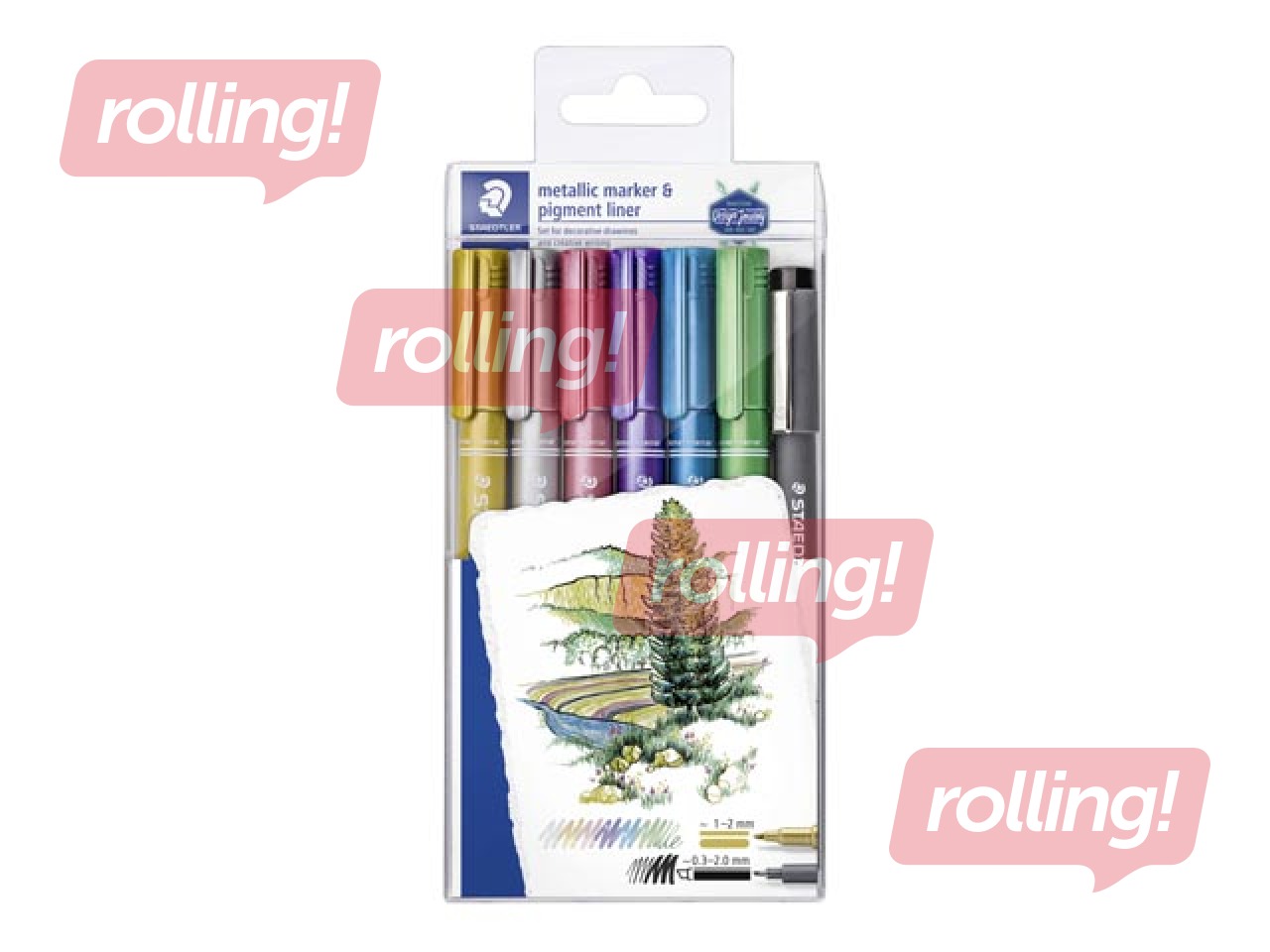 Маркеры Staedtler, 8323 металлик, 6 цветов и черный пигментный фломастер