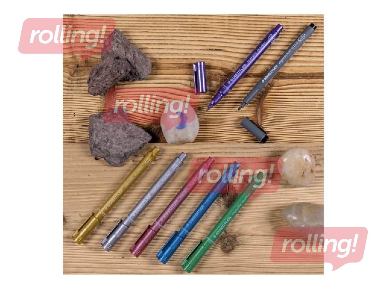 Маркеры Staedtler, 8323 металлик, 6 цветов и черный пигментный фломастер