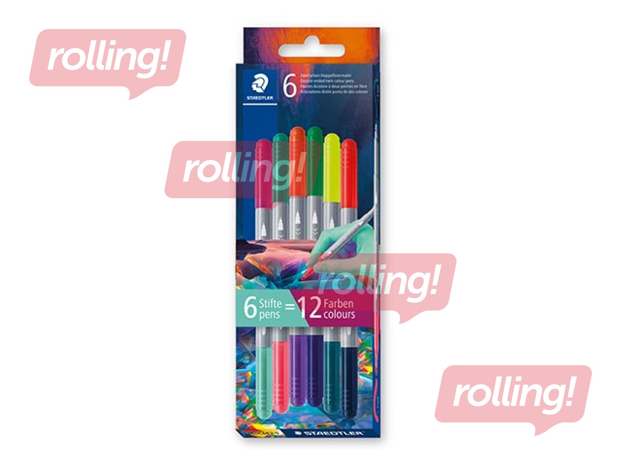 Markers Staedtler, 3280, double-ended, 12 colours, 6 pcs.