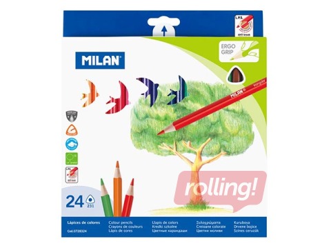 Krāsainie zīmuļi MILAN, trīsstūraini, 24 krāsas