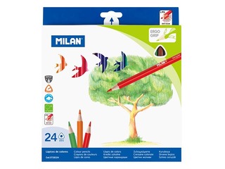 Värvipliiatsid, kolmnurksed, MILAN, 24 värvi