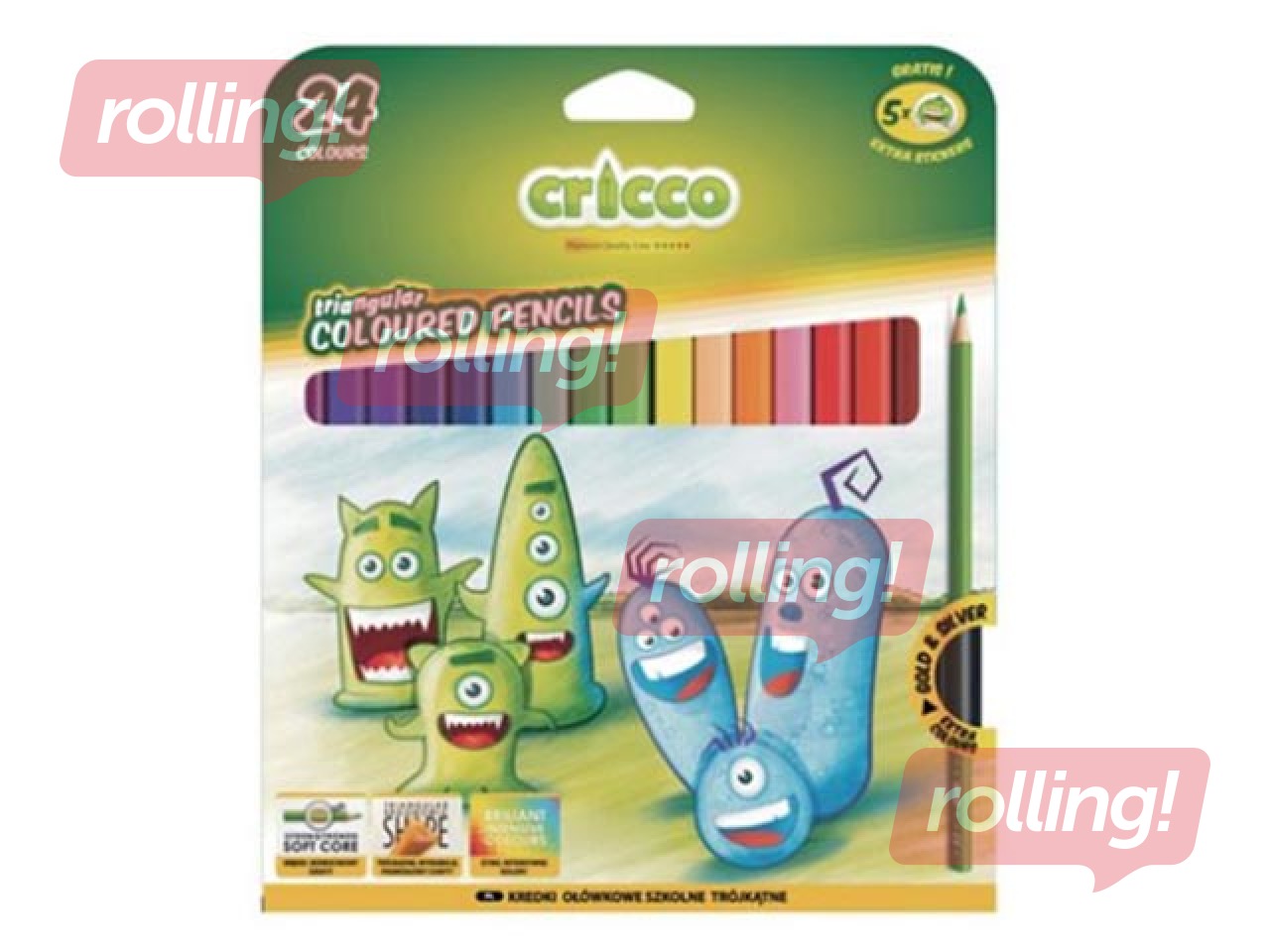 Krāsainie zīmuļi Cricco, trīsstūra, 24 krāsas