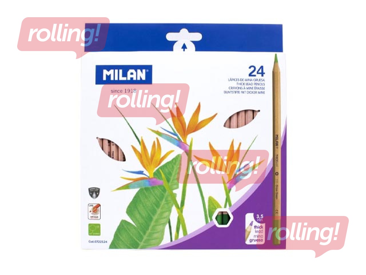 Krāsainie zīmuļi Milan, 24 krāsas, liels grafīts, 3.5mm