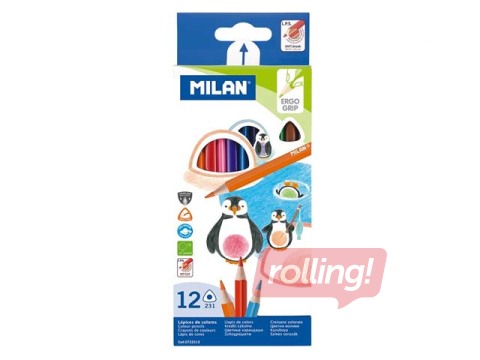 Krāsainie zīmuļi Milan trīsstūra, 12 krāsas