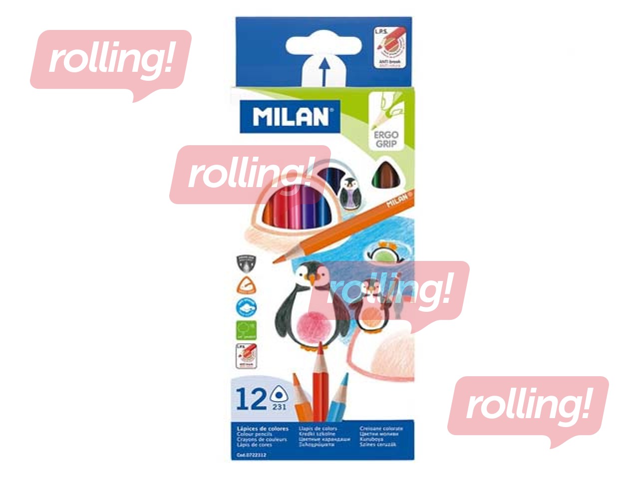 Krāsainie zīmuļi Milan trīsstūra, 12 krāsas