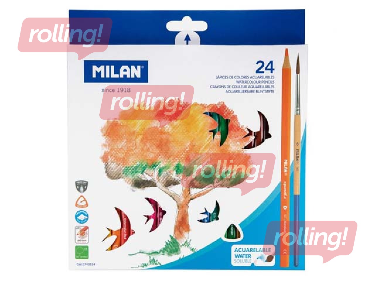 Krāsainie zīmuļi Milan, akvareļu, 24 krāsas