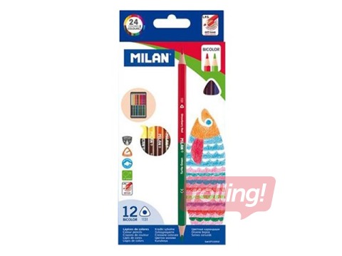 Color pencils Milan, triangular, two sided, 24 colors