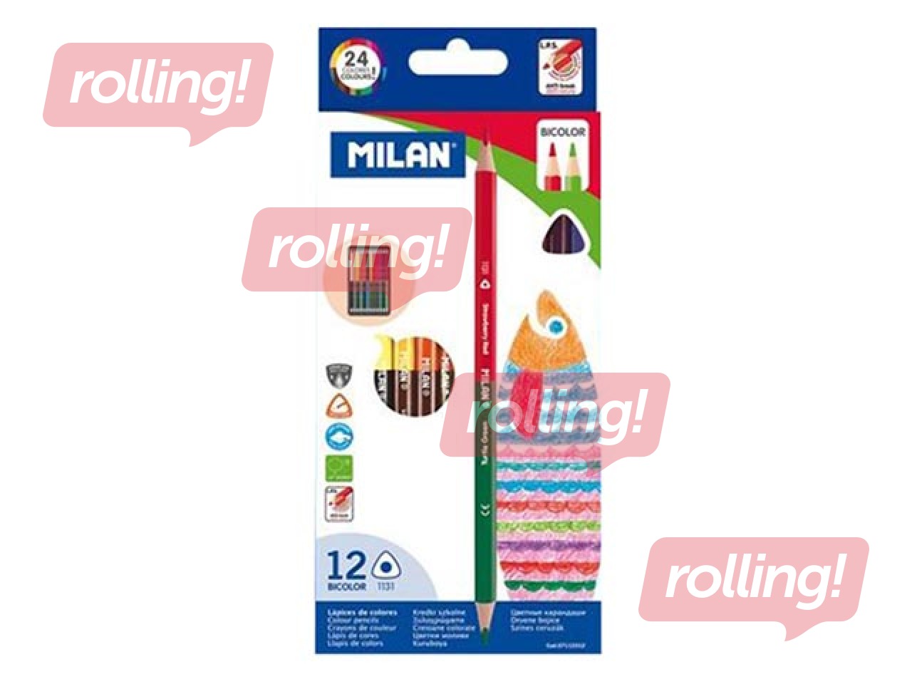 Color pencils Milan, triangular, two sided, 24 colors