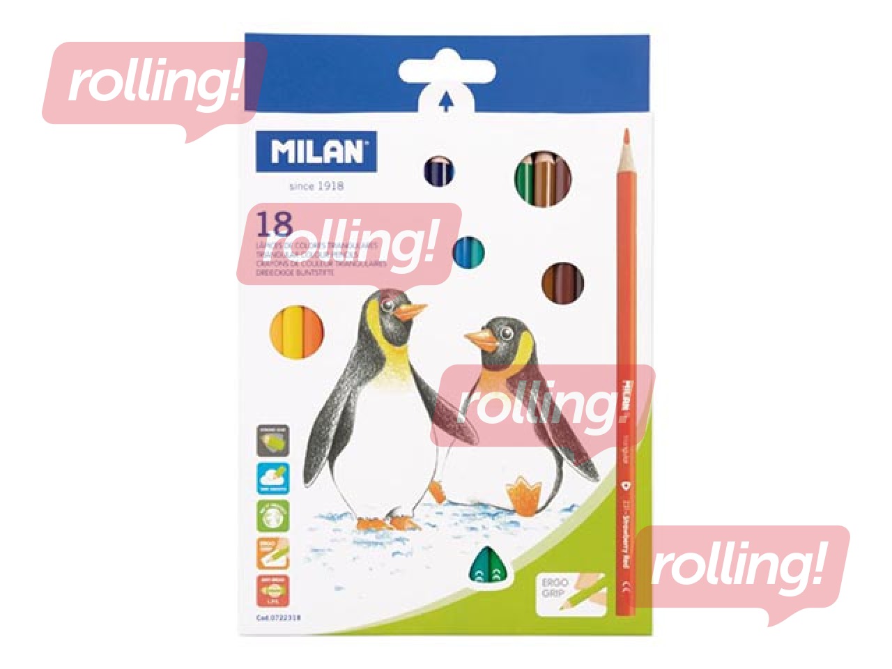 Värvipliiatsid Milan, kolmnurkne, 18 värvi