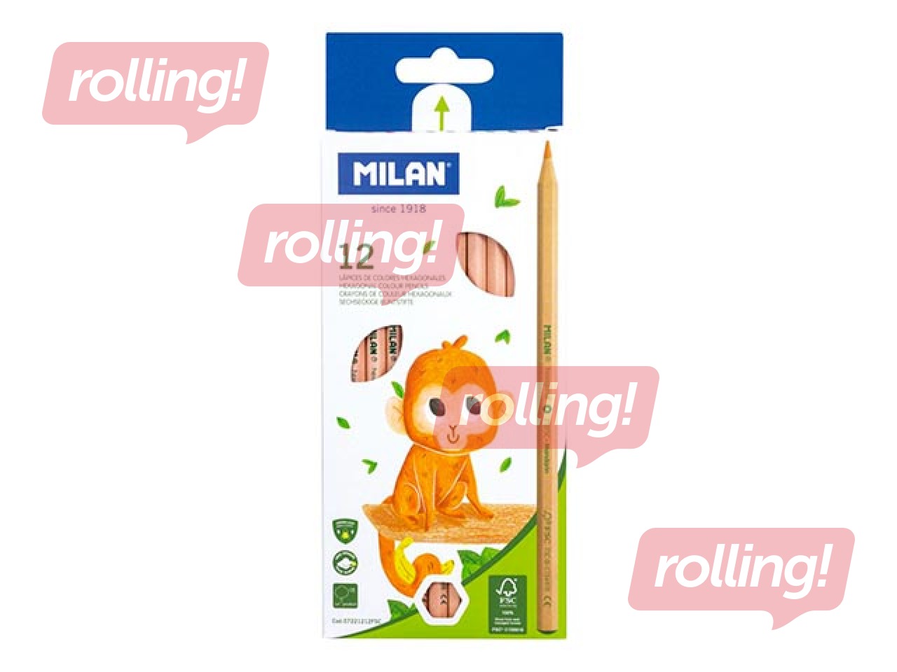 Krāsainie zīmuļi Milan, koka, 12 krāsas