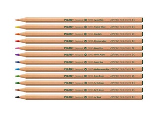 Krāsainie zīmuļi Milan, koka, 12 krāsas