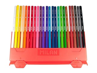 Krāsainie zīmuļi Milan, trīsstūra, 24 krāsas, plastmasas kastītē