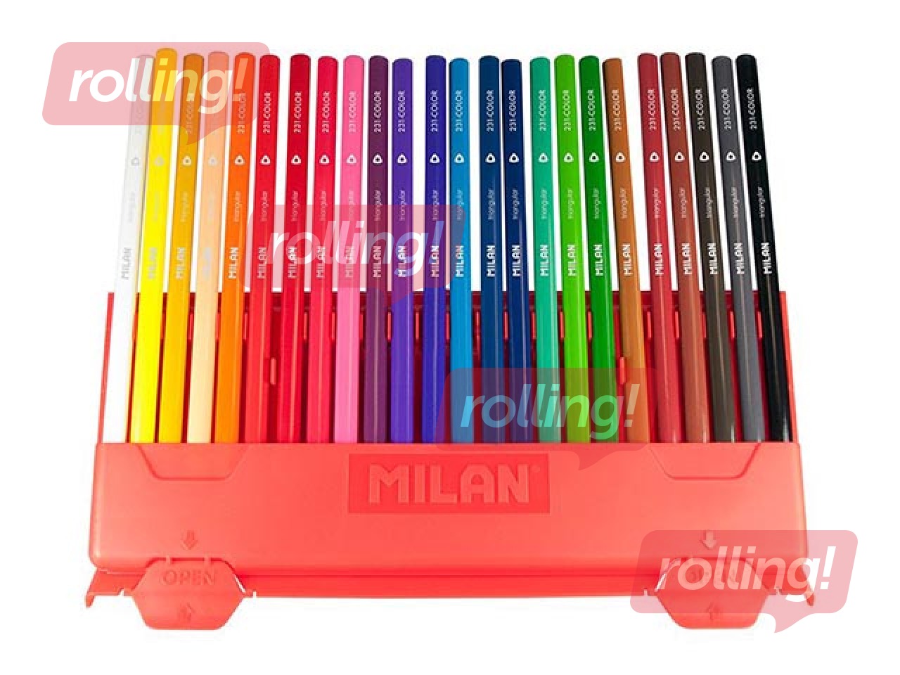 Krāsainie zīmuļi Milan, trīsstūra, 24 krāsas, plastmasas kastītē