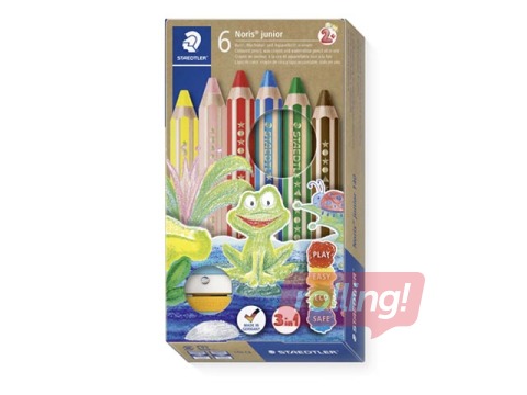 Krāsainie zīmuļi ar asinātāju Staedtler Noris junior 140, 6 gab.