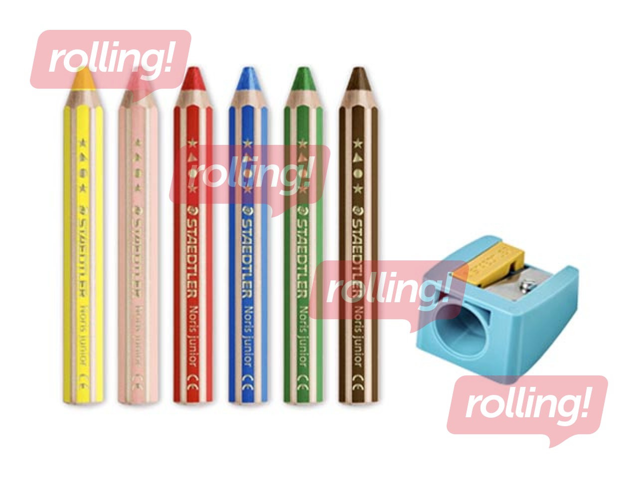 Krāsainie zīmuļi ar asinātāju Staedtler Noris junior 140, 6 gab.