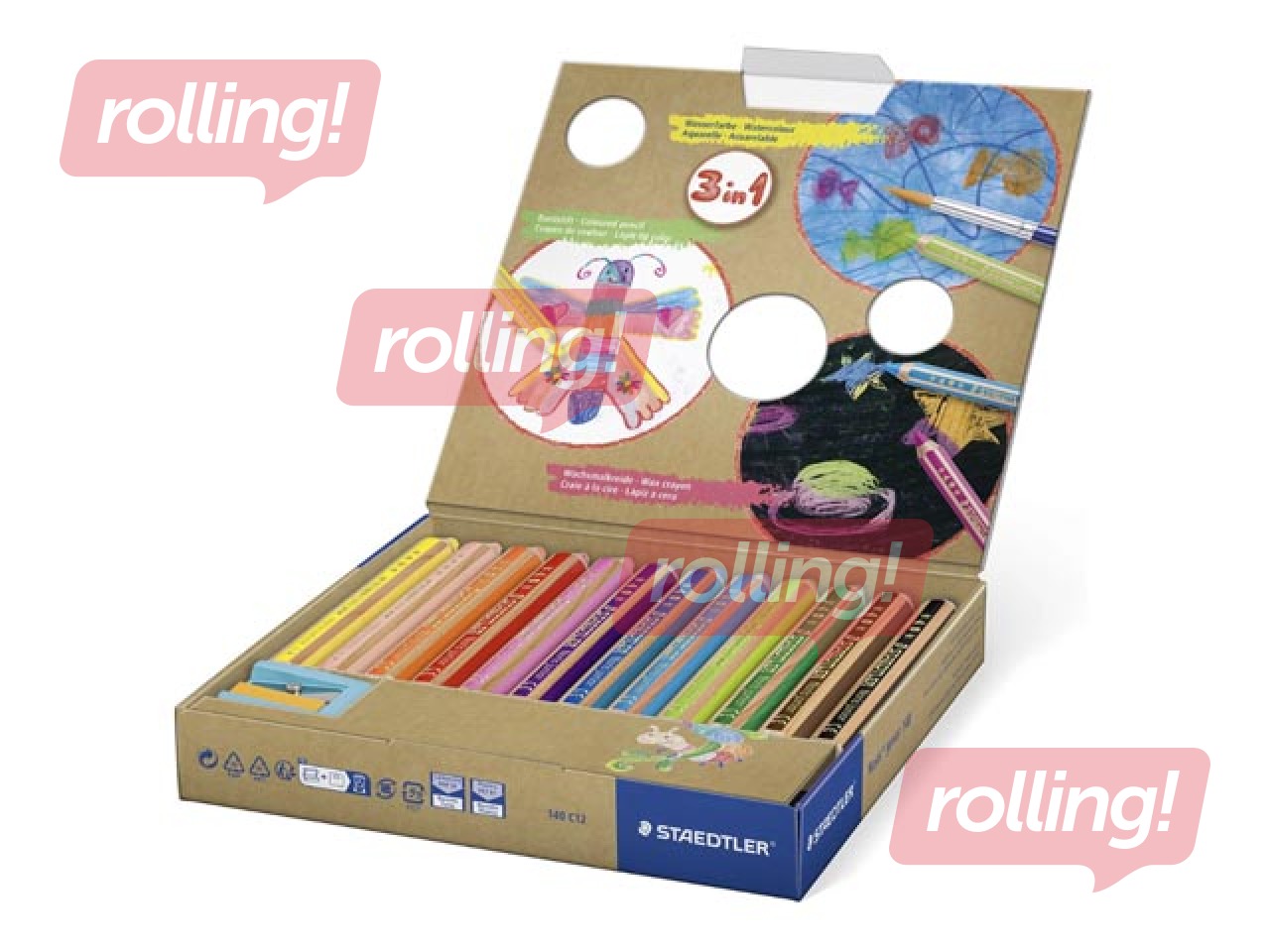 Krāsainie zīmuļi ar asinātāju Staedtler Noris junior 140, 12 gab.