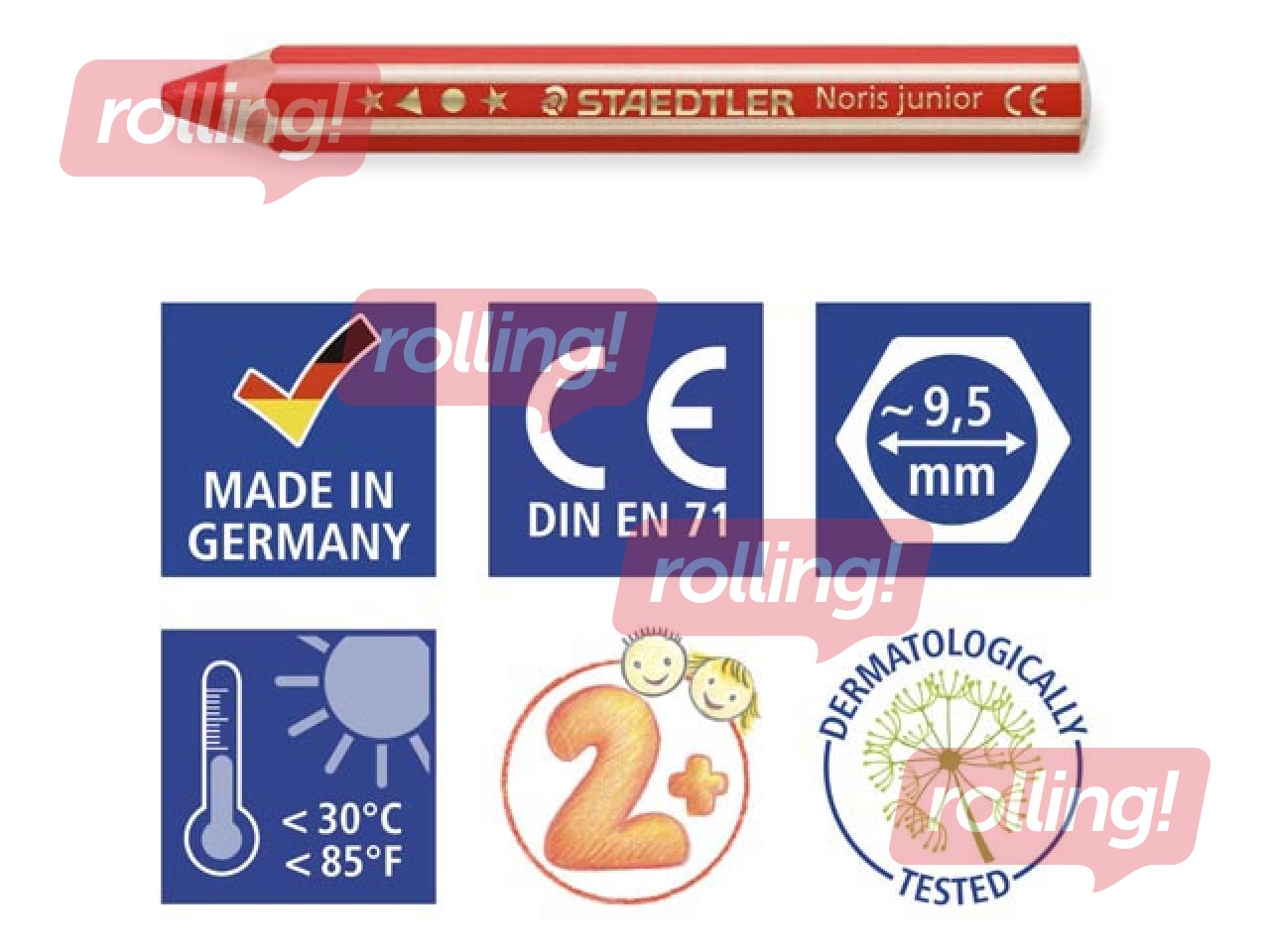 Krāsainie zīmuļi ar asinātāju Staedtler Noris junior 140, 12 gab.