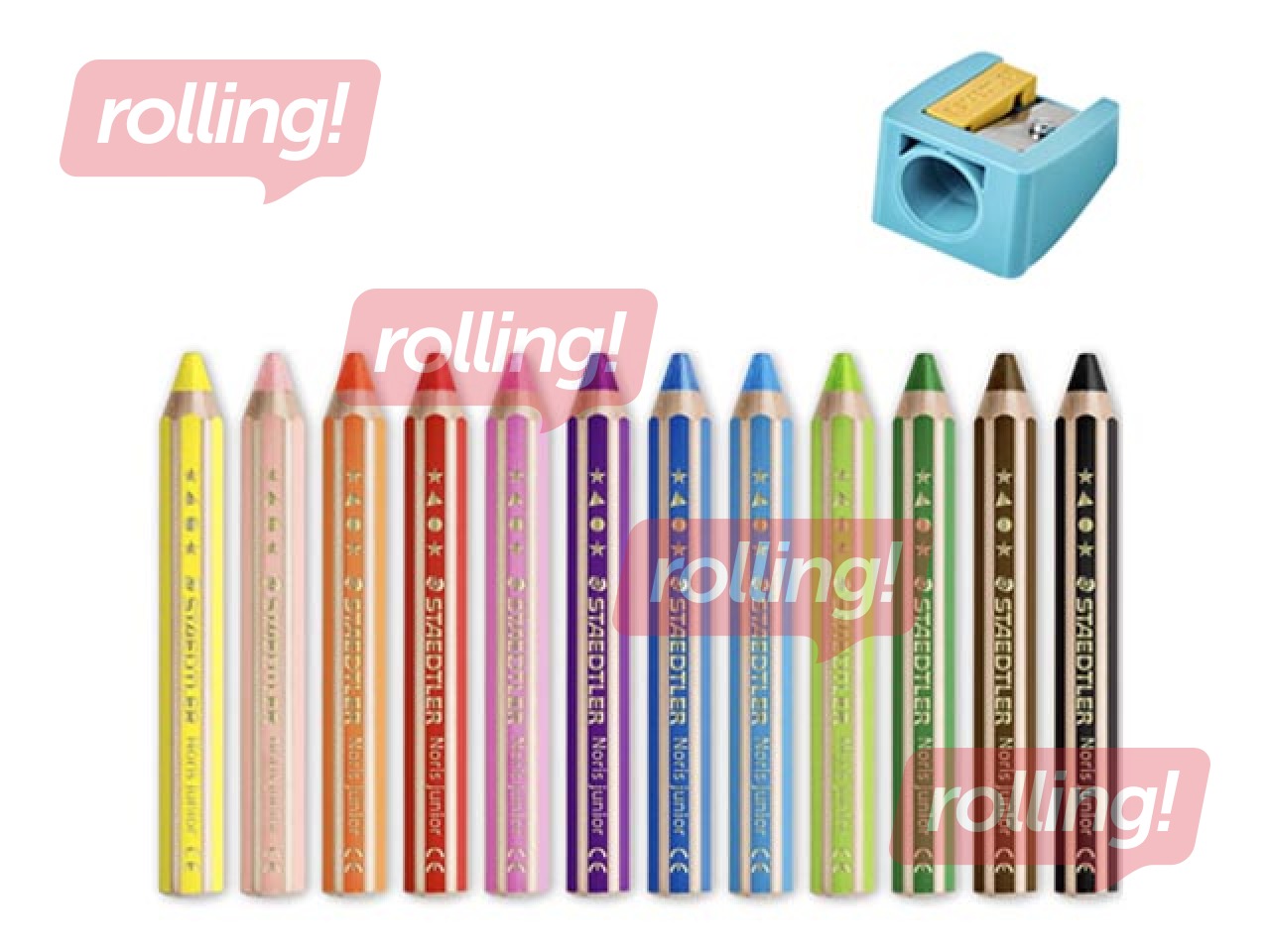 Krāsainie zīmuļi ar asinātāju Staedtler Noris junior 140, 12 gab.