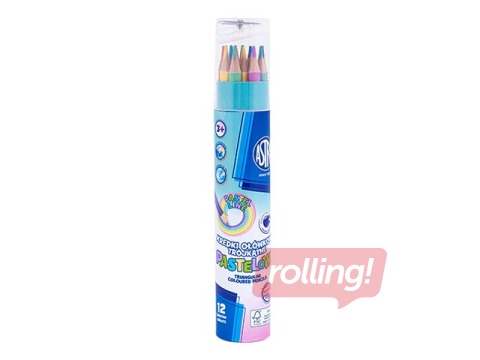 Карандаши треугольные в тюбике ASTRA - 12 пастельных тонов + точилка