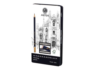 Graphite pencil set Astra in metal box, 12 pcs.