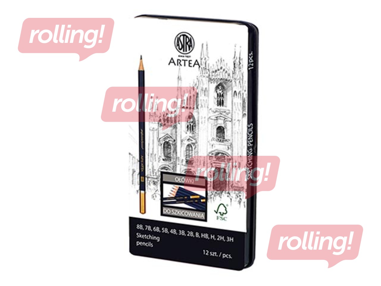 Набор карандашей Astra, в металлической коробке, 12 шт.