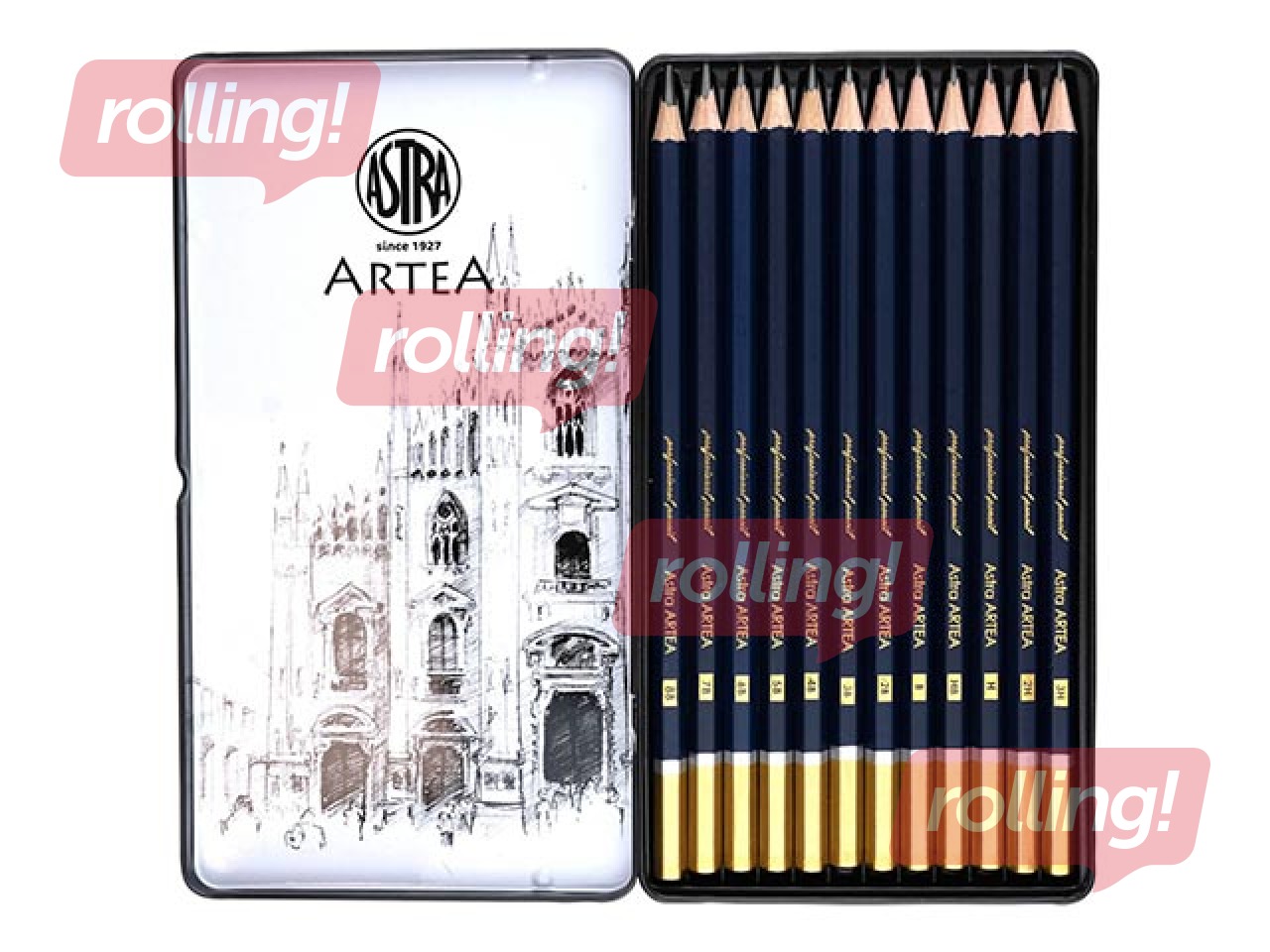 Zīmuļu kompekts Astra, metāla kastē, 12 gab.