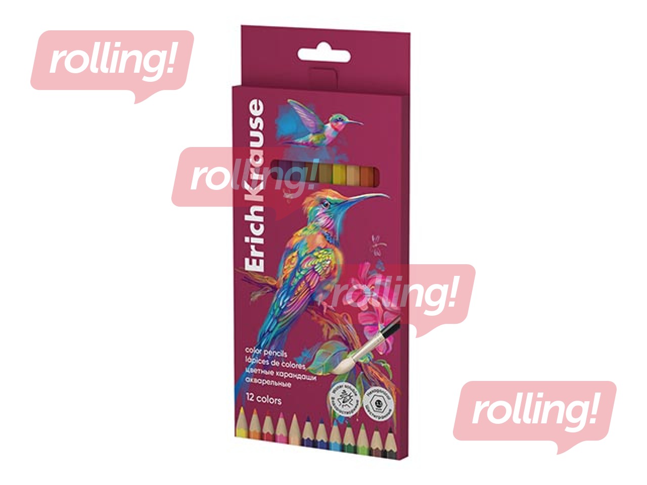 Krāsainie zīmuļi ErichKrause Safari, akvareļu, 12 krāsas ar otiņu