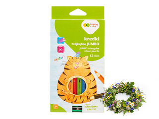 Krāsainie zīmuļi Happy Color, Jumbo, ar asināmo, trīsstūra, 12 krāsas +Līgo dāvana!