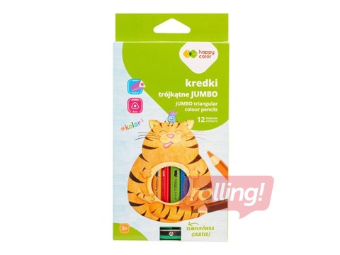Цветные карандаши Happy Color, Jumbo, с точилкой, треугольные, 12 цветов