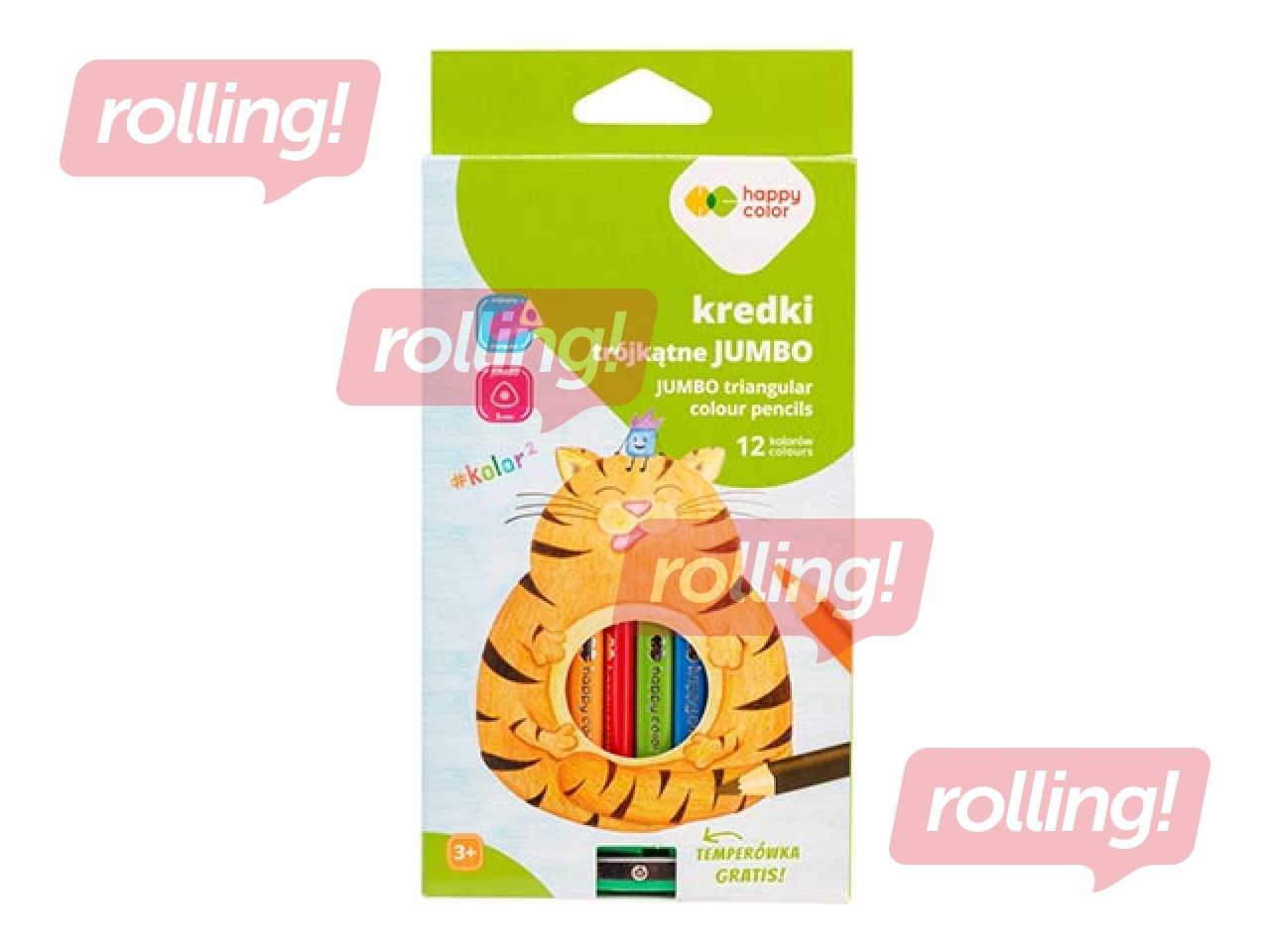 Цветные карандаши Happy Color, Jumbo, с точилкой, треугольные, 12 цветов