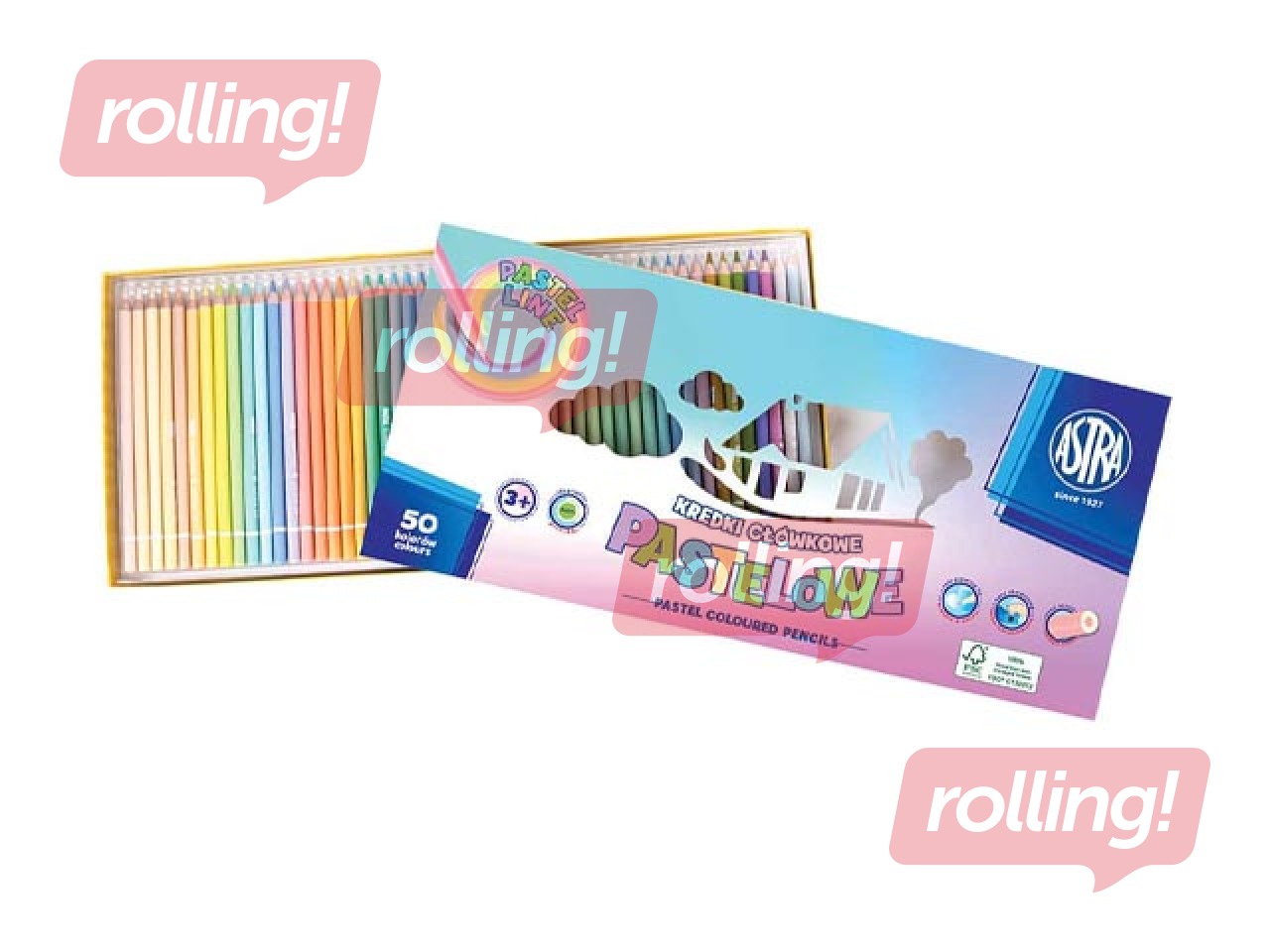 Krāsainie zīmuļi Astra, 50 pasteļkrāsas
