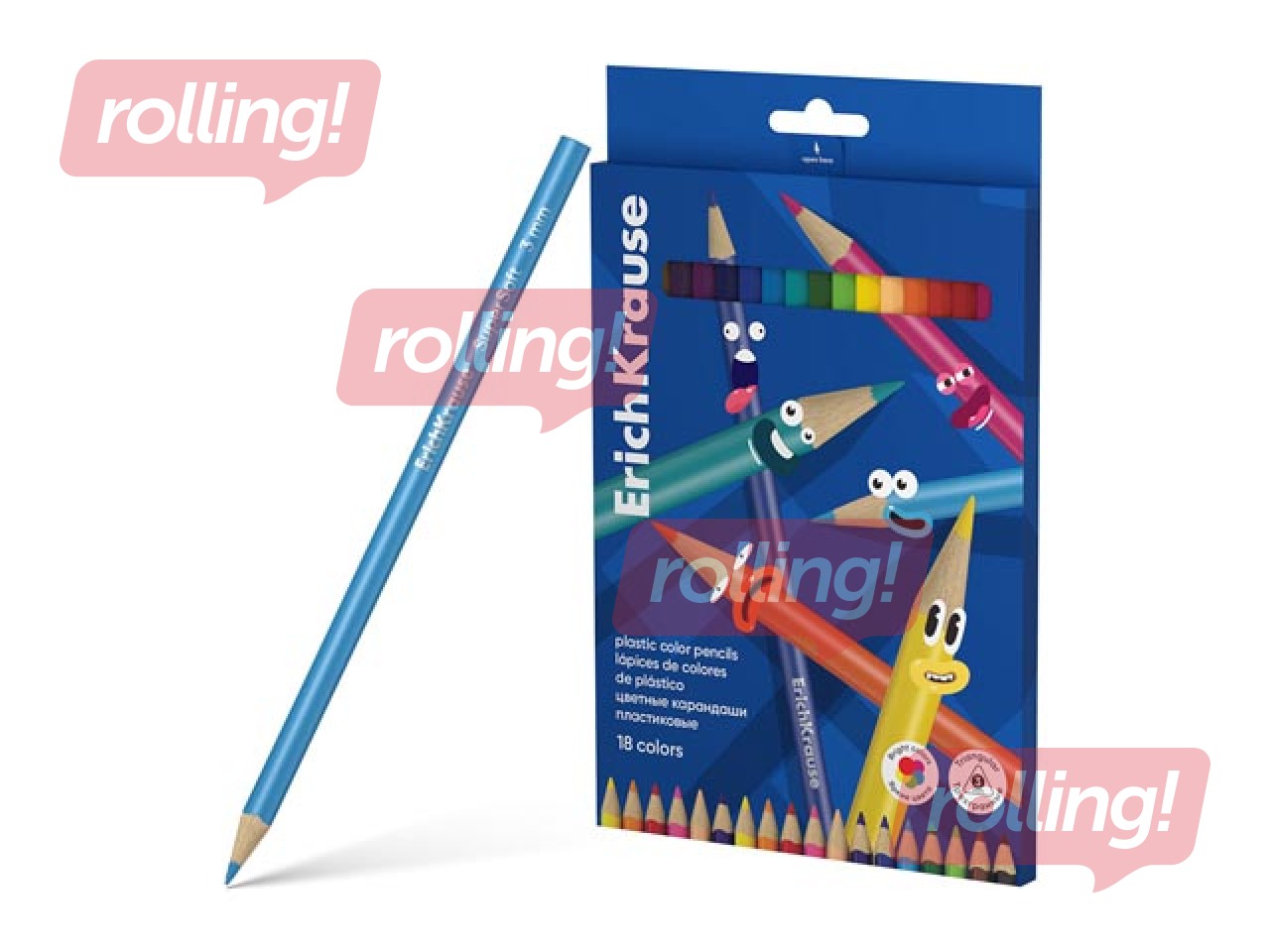 Värvilised pliiatsid ErichKrause, kolmnurkse kujuga, 18 värvi