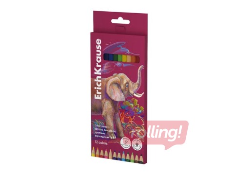 Krāsainie zīmuļi ErichKrause, Safari, trīsstūra, 12 krāsas