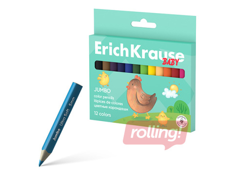 Krāsainie zīmuļi ErichKrause Baby, Jumbo, trīsstūra, 12 krāsas