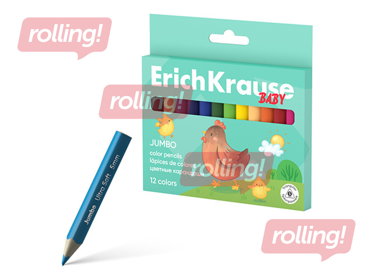 Krāsainie zīmuļi ErichKrause Baby, Jumbo, trīsstūra, 12 krāsas