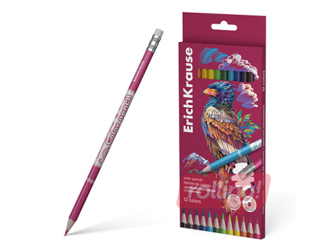 Krāsainie zīmuļi ar dzēšgumiju ErichKrause, Safari, 12 krāsas