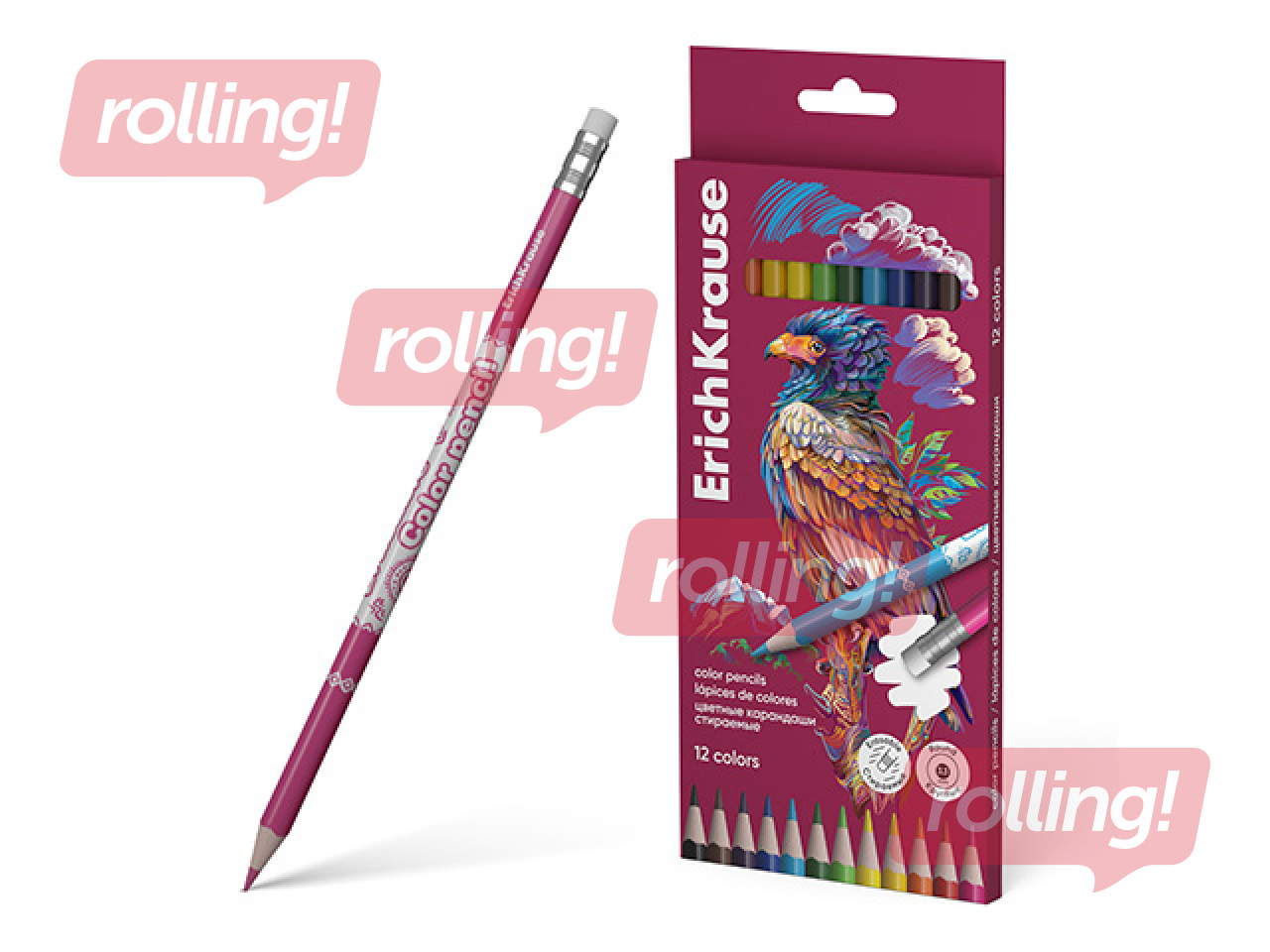 Krāsainie zīmuļi ar dzēšgumiju ErichKrause, Safari, 12 krāsas