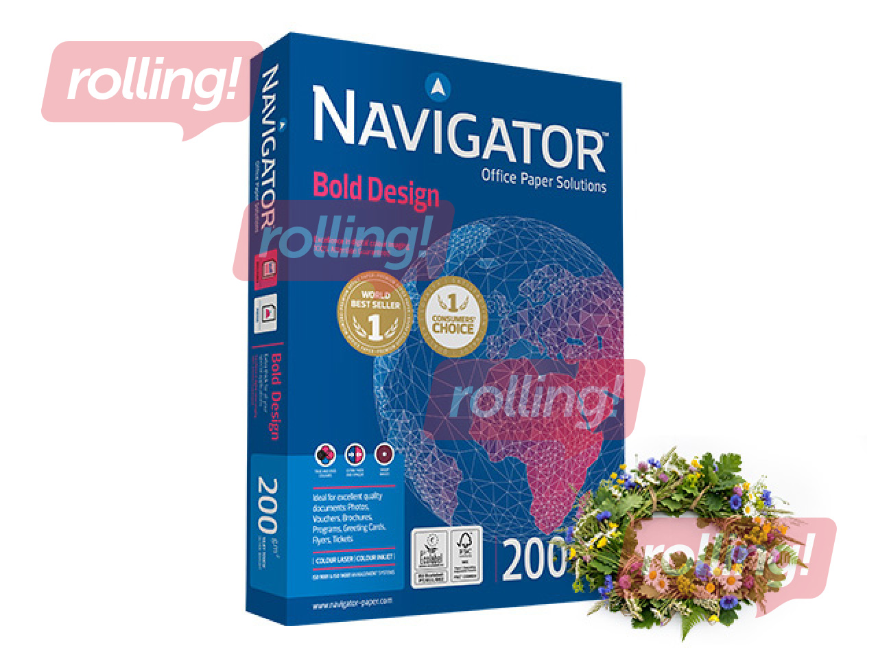 Papīrs Navigator, Bold Design, A4, 200g/m2, 150 loksnes + Līgo dāvana!
