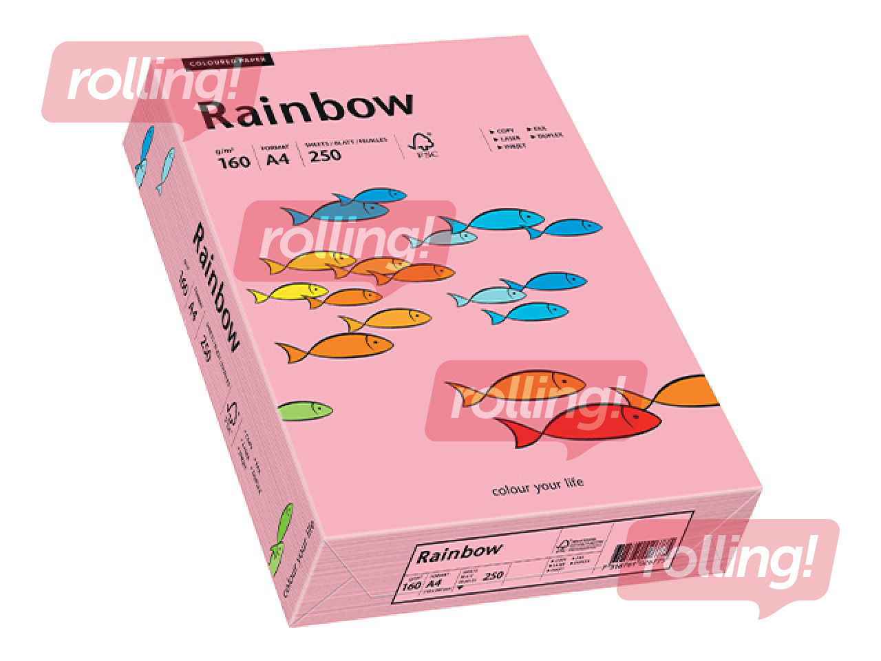 Papīrs Rainbow 55, A4, 160g/m2, 250 loksnes, rozā