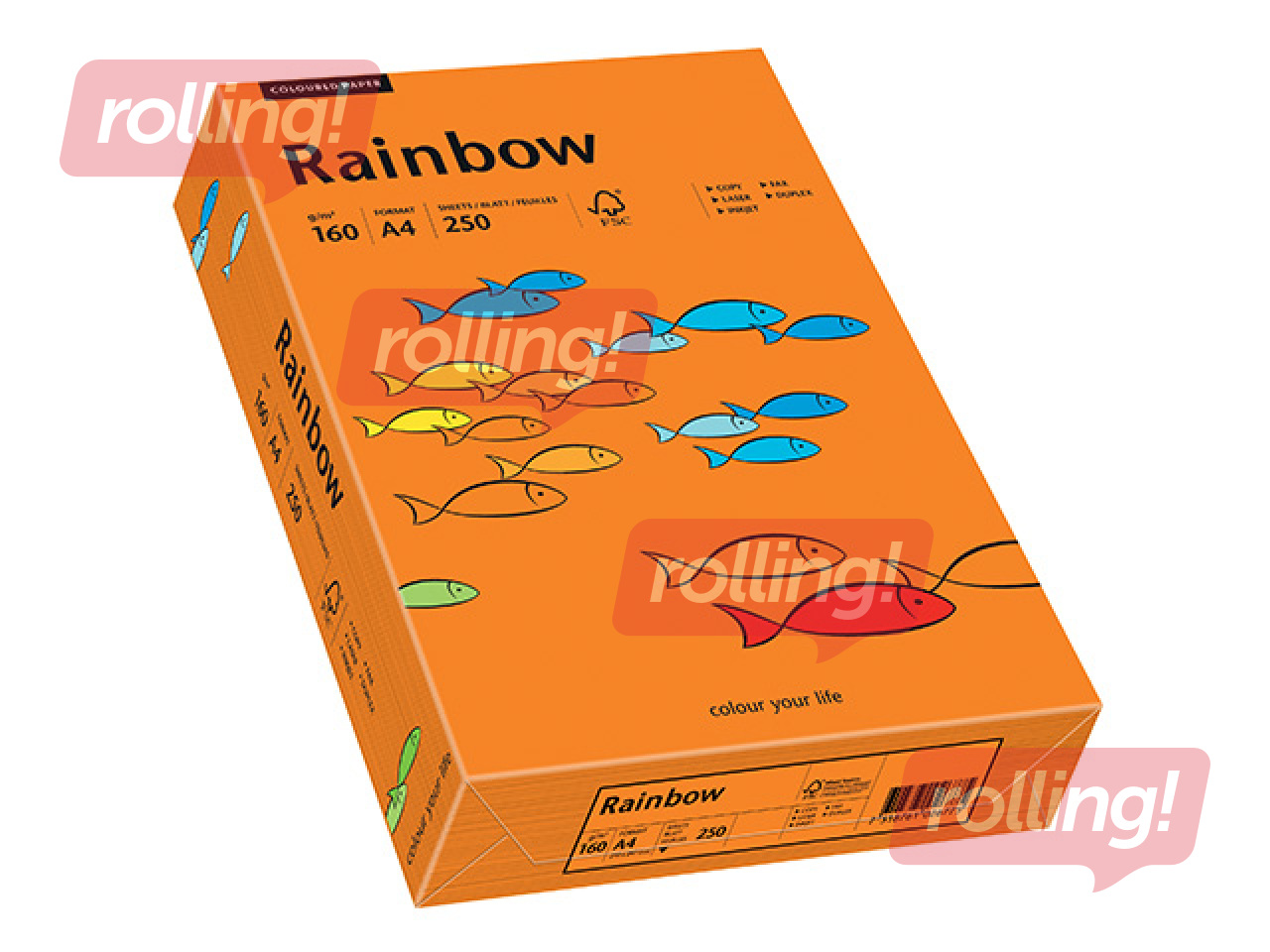 Papīrs Rainbow 26, A4, 160g/m2, 250 loksnes, spilgti oranžs