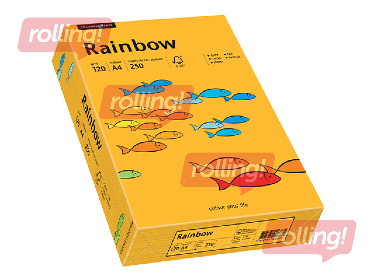 Papīrs Rainbow 22, A4, 120g/m2, 250 loksnes, gaiši oranžs