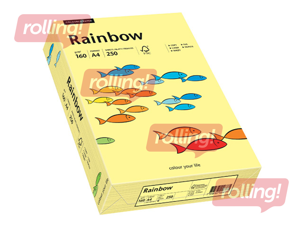 Papīrs Rainbow 12, A4, 160g/m2, 250 loksnes, gaiši dzeltens 