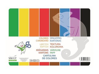 Картон односторонний, A4, разные цвета, 8 листов