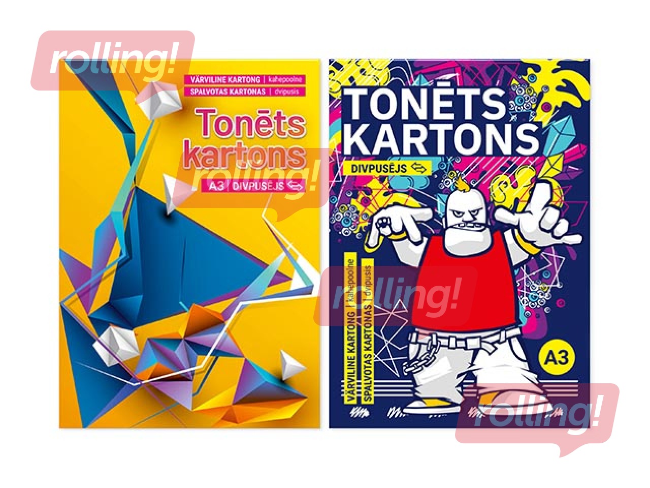 Kahepoolne papp, A3, erinevad värvid, 240g/m², 8 lehte