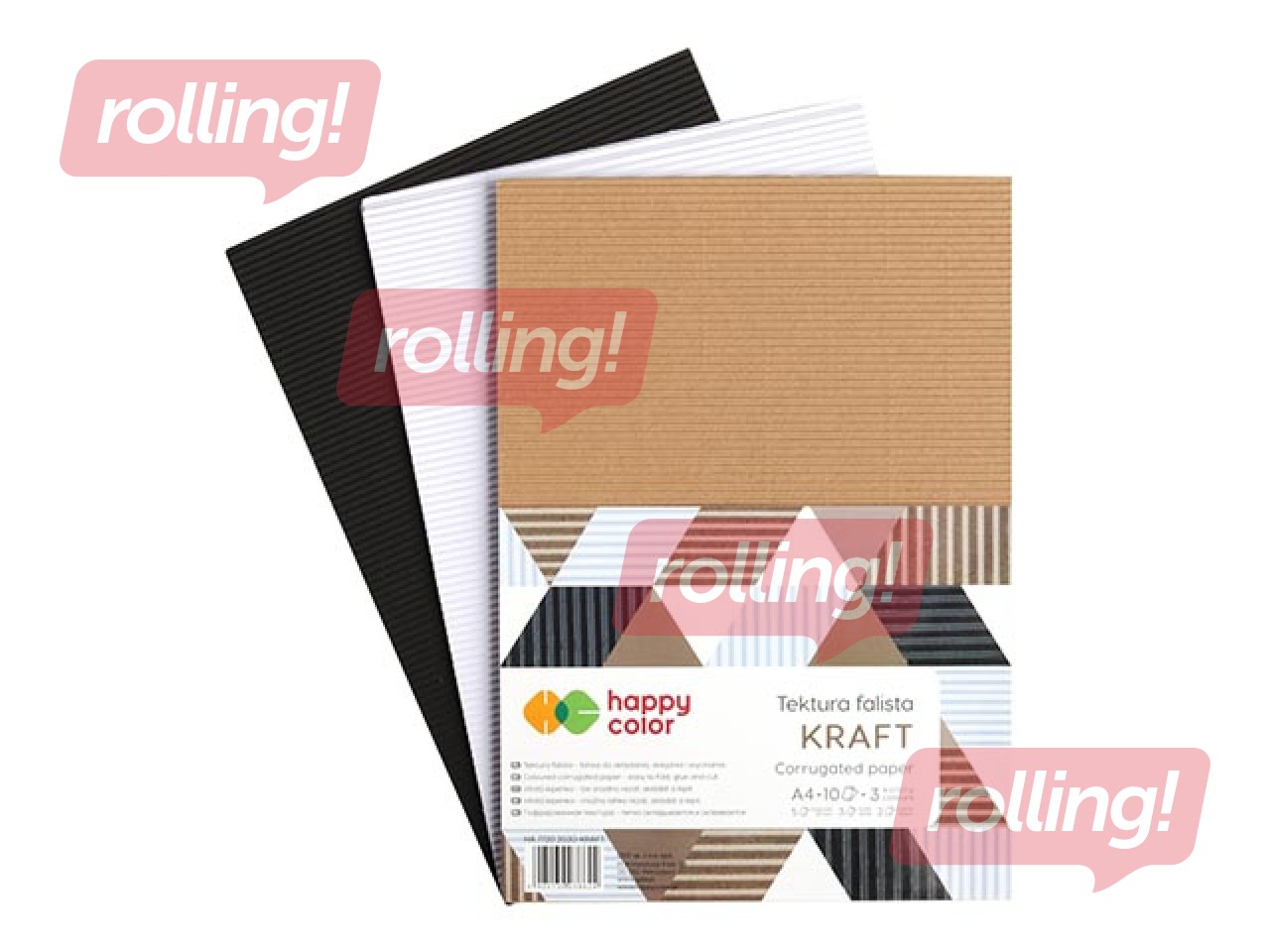 Corrugated coloured board Happy Color Kraft, A4, 3 kraft colours, 10 sheets